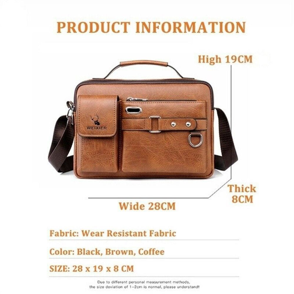 Men's Shoulder Messenger Bag PU Leather Handbag Business Crossbody Bag Briefcase