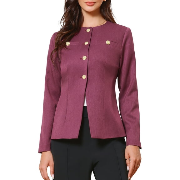 DARING DIVA Women's Collarless Long Sleeve Business Jacket Office Suit XS Purple
