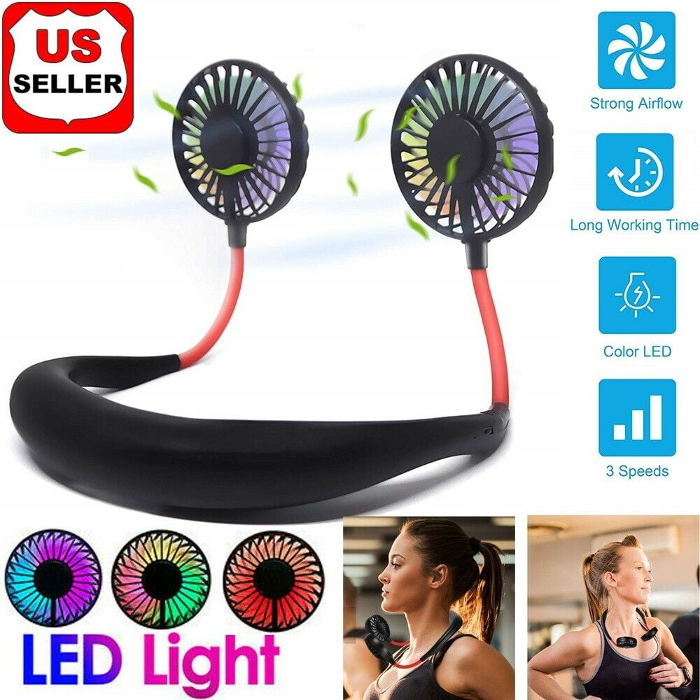 Portable Neckband Cooling Fan USB Rechargeable Fans Neck Hanging With LED Light 