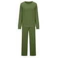 thumbnail image 3 of Scyoekwg Women's 2 Piece Sweater Set Tracksuit Round Neck Side Split Long Sleeve Tops Pullover Wide Leg Pants Casual Workout Athletic Matching Two Piece Sweatsuits (Army Green,XXXXL), 3 of 5