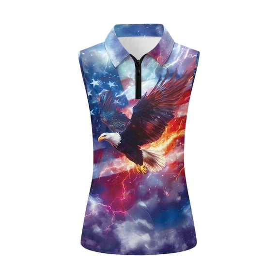 HUIACONG Eagle Flag Half Zip Women's Golf Shirt, Breathable Soft Golf Sleeveless Tank Top for Athletic Daily Use Hiking