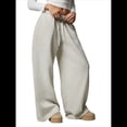thumbnail image 3 of Pantalones Deportivos de Pierna para Mujer, Holgados, con Cordón, de Cintura Alta y Bolsillos Gris M, 3 of 10