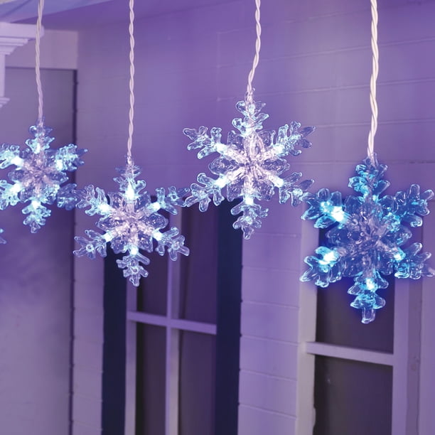 8-Count 8-Function Blue & Cool White LED Snowflake Christmas