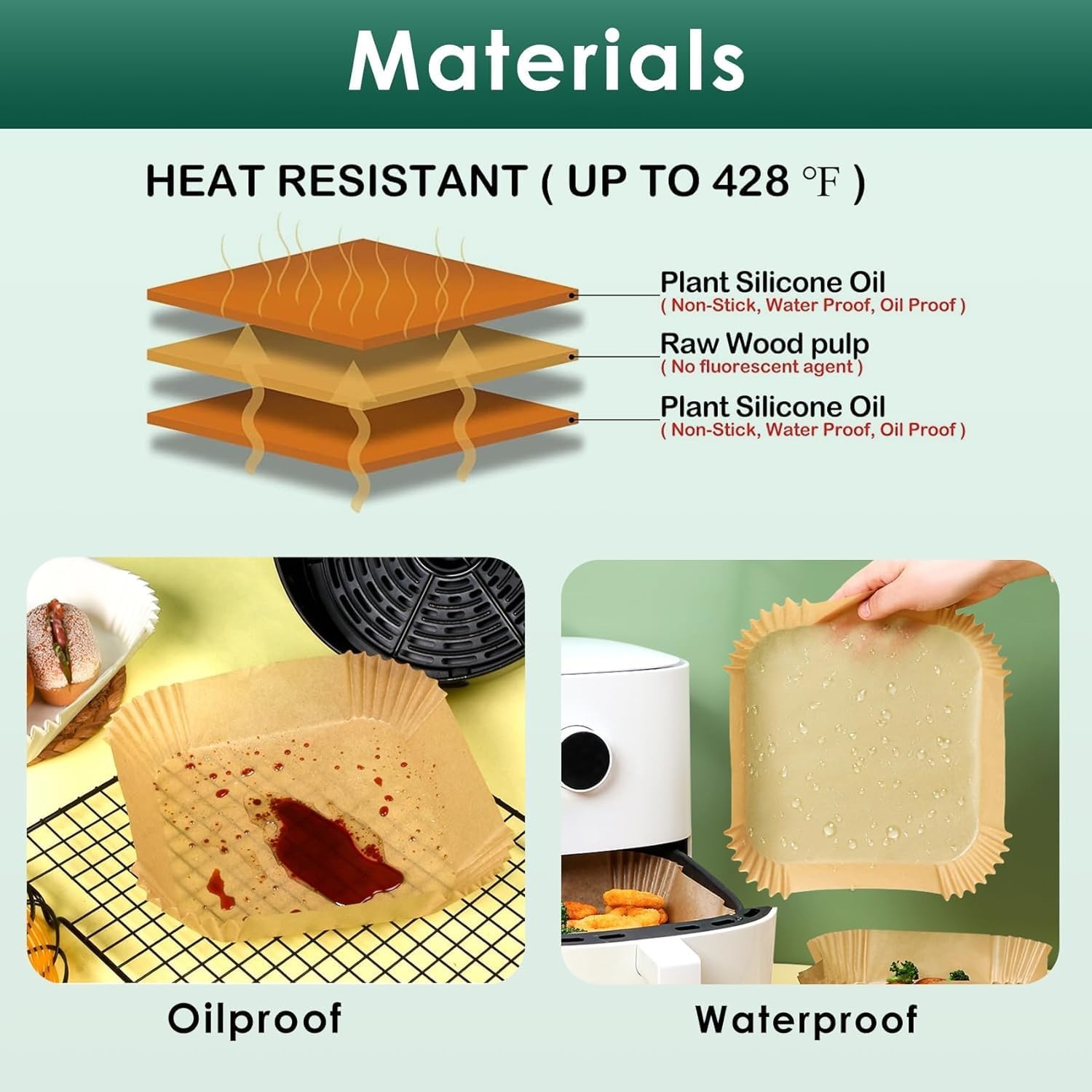 1000Pcs Air Fryer Paper Liners, 8" Square Air Fryer Liners Disposable, Heavy-Duty Parchment Paper for 5-8 qt Airfryer Basket, Non-Stick Baking Liner for Oven Pan
