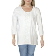 JM Collection Womens Cotton Scoop Neck Top White XL