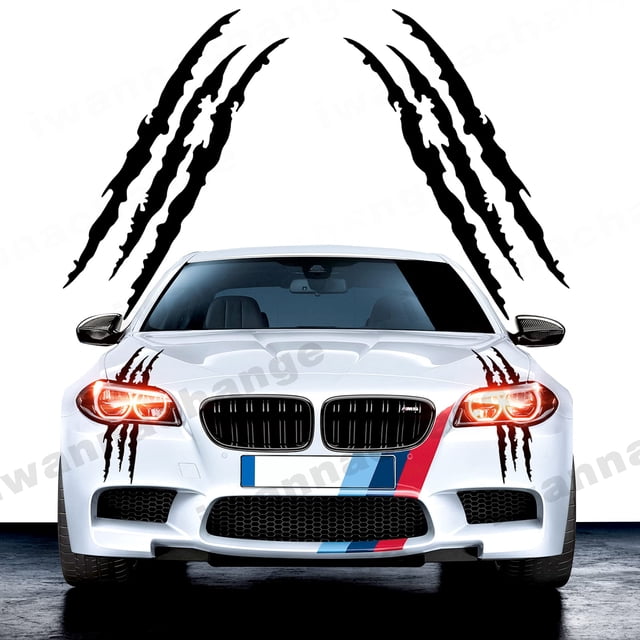 Calcomanía de vinilo para coche con forma de garra con forma de monstruo, 2 unidades, color negro