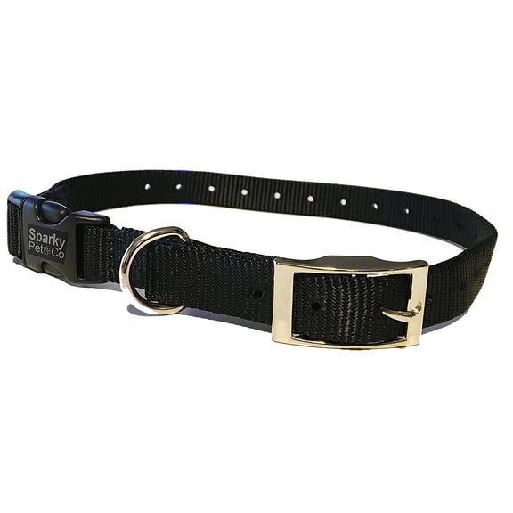 Sparky Pet Co - ECollar Replacement Strap - Double Buckle Dog Collar - Rugged Nylon - Adjustable - D Ring - Quick Release Metal Clasp - for Invisible Fence Systems - 3/4" x 24" - Black