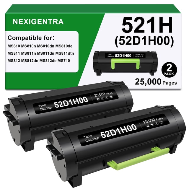Cartucho de tóner NexiGentra 52D1H00, paquete de 2, alto rendimiento