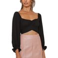 thumbnail image 4 of Puff Sleeve Tie Back Crop Blouse, Fashion Skin Friendly Square Neck All Match Cute Off Shoulder Wrap Crop Top  For Date Work Home Type 1,Type 2,Type 3,Type 4, 4 of 6