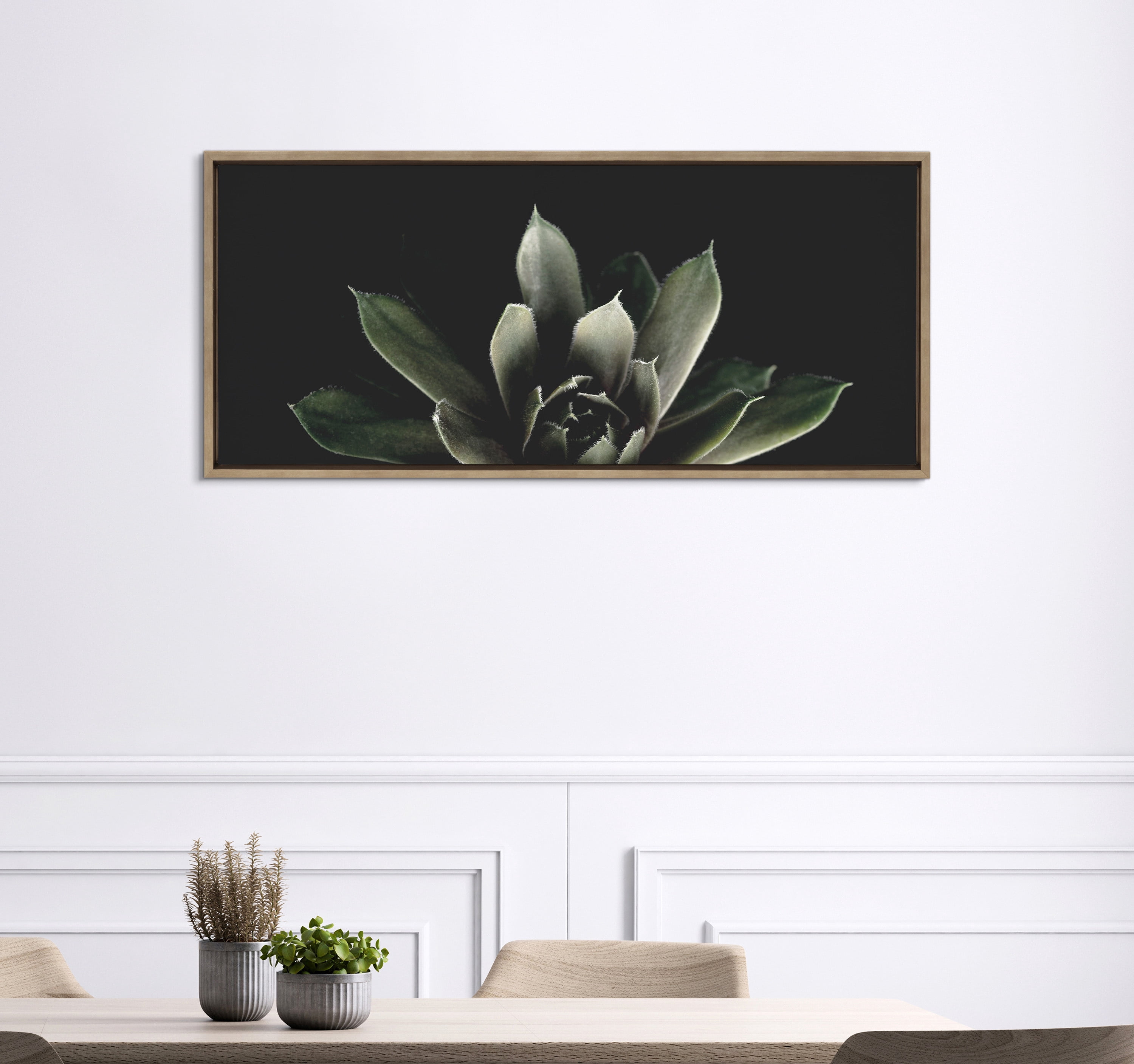 Kate and Laurel Sylvie Succulent 8 Framed Canvas Wall Art by Emiko and Mark Franzen of F2Images 18x40 Gold Decorative Botanical Art for Wall