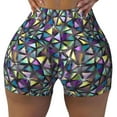 thumbnail image 2 of Gukieu Purple-Gold Triangles Print Women's Sports Shorts, Elastic Waist High Stretch Running Yoga Gym Sweatpants-XX-Large, 2 of 8
