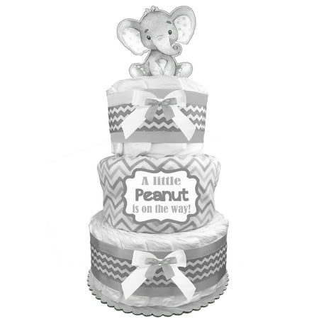 Elephant 3-Tier Diaper Cake - Gender Neutral Baby Shower Gift - Boy or Girl Newborn Gift -