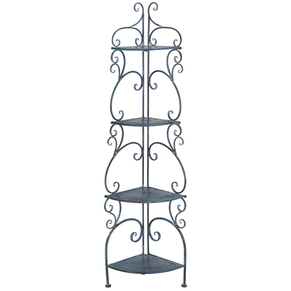 SAFAVIEH Turuca Outdoor Patio 4 Tier Corner Shelf Unit, Mossy Blue