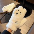 thumbnail image 4 of Ladies Winter Cute Cartoon Bear Fingerless Warm Plush Cycling Gloves with Thickened Design, 4 of 5