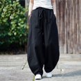thumbnail image 5 of ‌Men's Linen Pants Casual Wide Leg Baggy Pants Elastic Waist Drawstring Loose Fit Casual Summer Beach Pants with Pockets Baggy Trousers Black L, 5 of 8