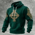 thumbnail image 2 of IWRICH Men's St. Patrick's Day Printed Waffle Knit Hoodie Irish Celtic Cross Shamrock Sweatshirt Dark Green XXL, 2 of 4