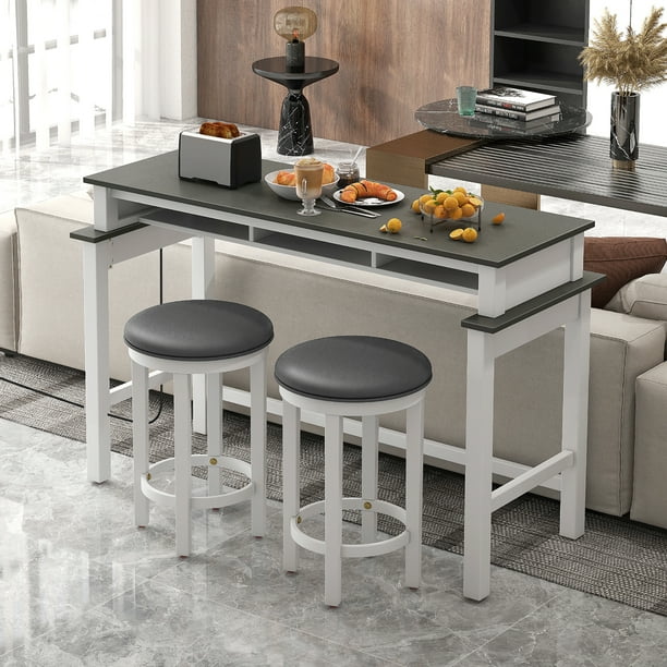 Gymax 3-Piece Home Bar Set Counter Height Bar Table w/ 2