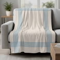 thumbnail image 2 of Blue Striped Blanket Soft Cozy Warm Throw Blanket for Couch, Plush Fuzzy Flannel Fleece Blankets for Sofa, Farmhouse Beige Geometric Minimalist Bed Blankets Lightweight Gifts for Women, 32"x48", 2 of 9