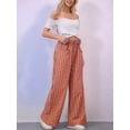 thumbnail image 3 of Women Drawstring Striped Pants Loose Wide Leg Trousers Low Waist Comfy Lounge with Pockets Brick Red S, 3 of 6