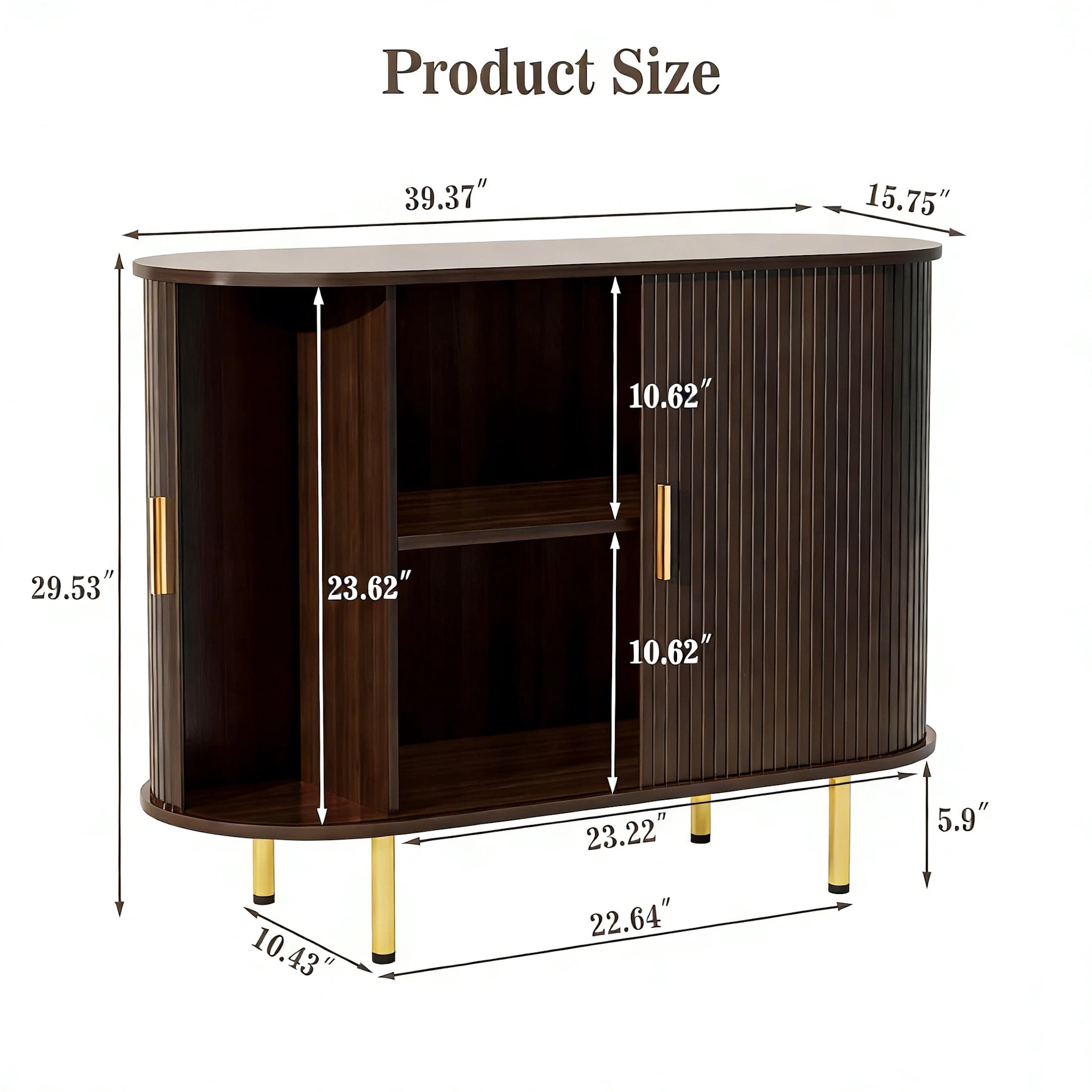 Aisword Sideboard Buffet Cabinet with Storage,Mid Century Modern Fluted Accent Coffee Bar Console Table,Tambour Sliding Doors& Adjustable Shelf for Kitchen, Living Room, Entryway, 40 Inch Dark Walnut