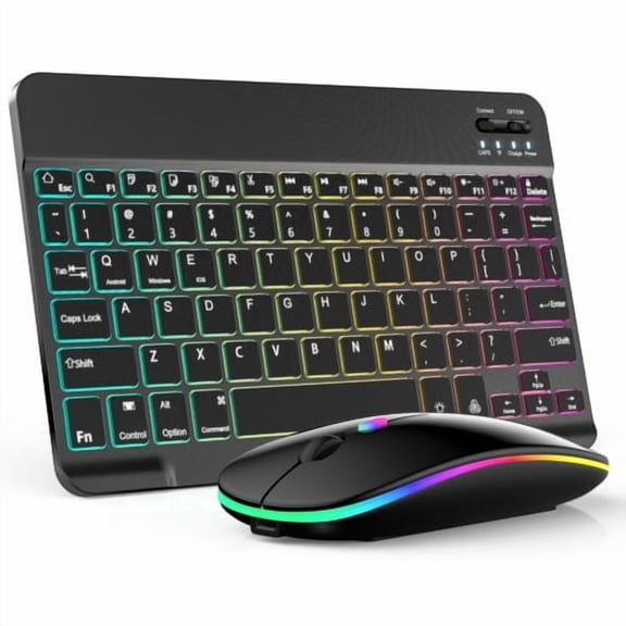 Elegant Choise Bluetooth Keyboard & Mouse Combo - RGB Backlit Wireless for iPad, Laptop, PC, Office