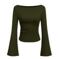 thumbnail image 6 of Womens Bell Long Sleeve Tops Boat Neck Solid Color Slim Fit Y2k Tee Casual T-shirts Fashion Going Out Blouses (L, Army Green), 6 of 6