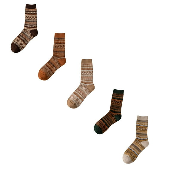 PMUYBHF Chicken Feet Socks Compression Socks Women Plus Size Quarter Socks Women Fashion Vintage Multicolor Curve Pattern Ethnic Socks 5 *5Pcs