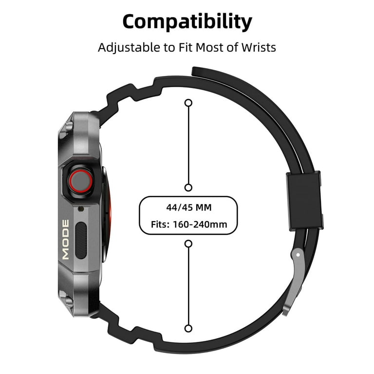  One Piece Stainless Steel Band with Case for Apple Watch 45mm  iWatch Series 8 Rugged Protective Bumper Cover with Band for Men, Black :  Cell Phones & Accessories