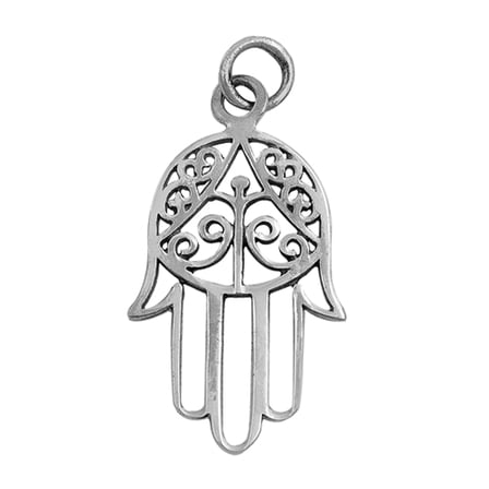 Sterling Silver Hamsa Pendant Hand of God Cutout Ornate Detail Swirl Charm 925 Jewelry Female Unisex