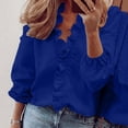 thumbnail image 2 of Womens Plus Size $5,Women's Casual Solid Color Ruffle Collar Long Sleeve Ruffle Shirt Blouse V Neck Short Sleeve Shirt Tops, 2 of 7