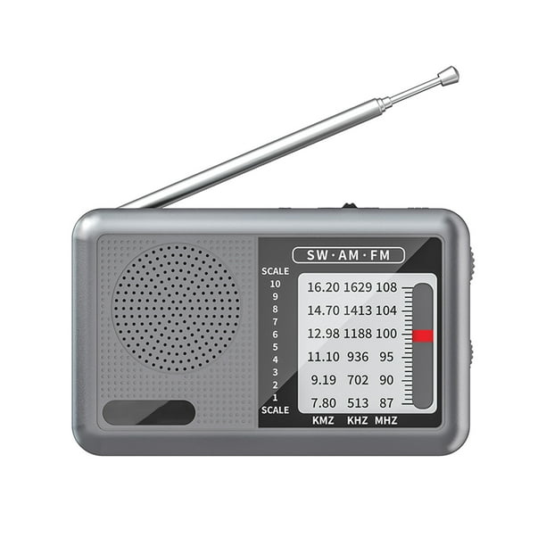 Radio Portátil Con Batería Y Recargables FM AM SW (gris)