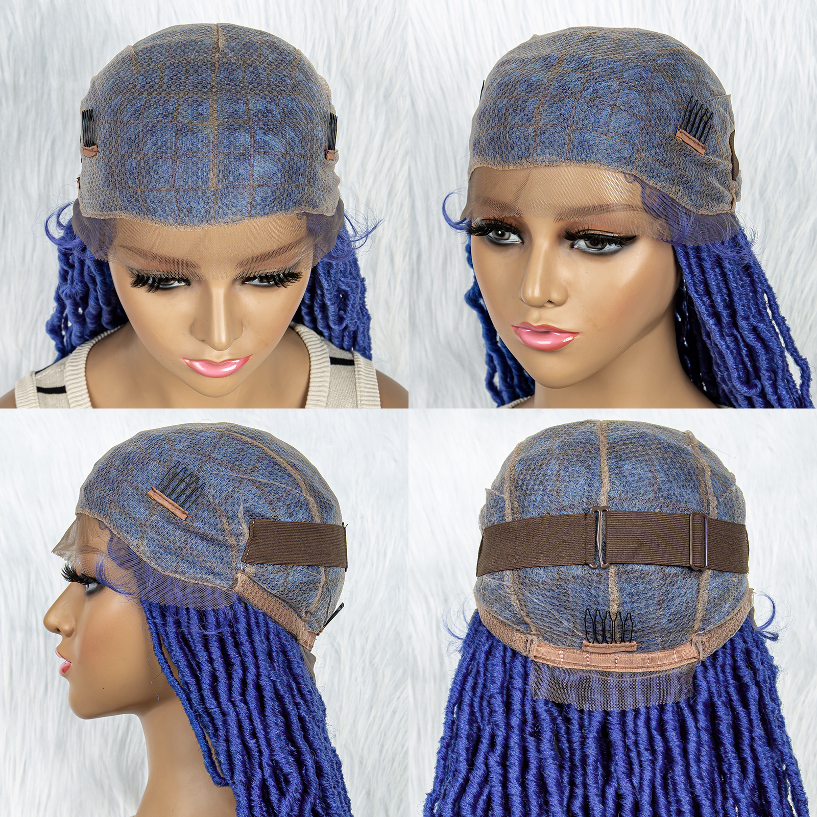 Colorful Locs Wigs 36 Inches Full Double Lace Square Knotless Dreadlock Braiding Wig with Baby Hair for Black Women Synthetic Lace Frontal Long Cornrow Box Braided Wigs Blue Color