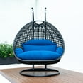thumbnail image 2 of LeisureMod 2 Person Wicker Egg Chair Outdoor Indoor Bedroom Patio Hanging Lounge Swing Hammock Chairs with Black Stand and UV Resistant Cushions (Blue), 2 of 10