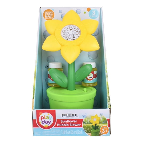 Play Day Bubble Sunflower Bubble Blowing Toy, Children Ages 3  (Requires 3 AA Batteries)