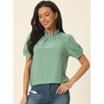 thumbnail image 2 of Unique Bargains Women's Puff Sleeve Eyelet Tops Back Dressy Ruffle Neck Blouses XL Green, 2 of 5