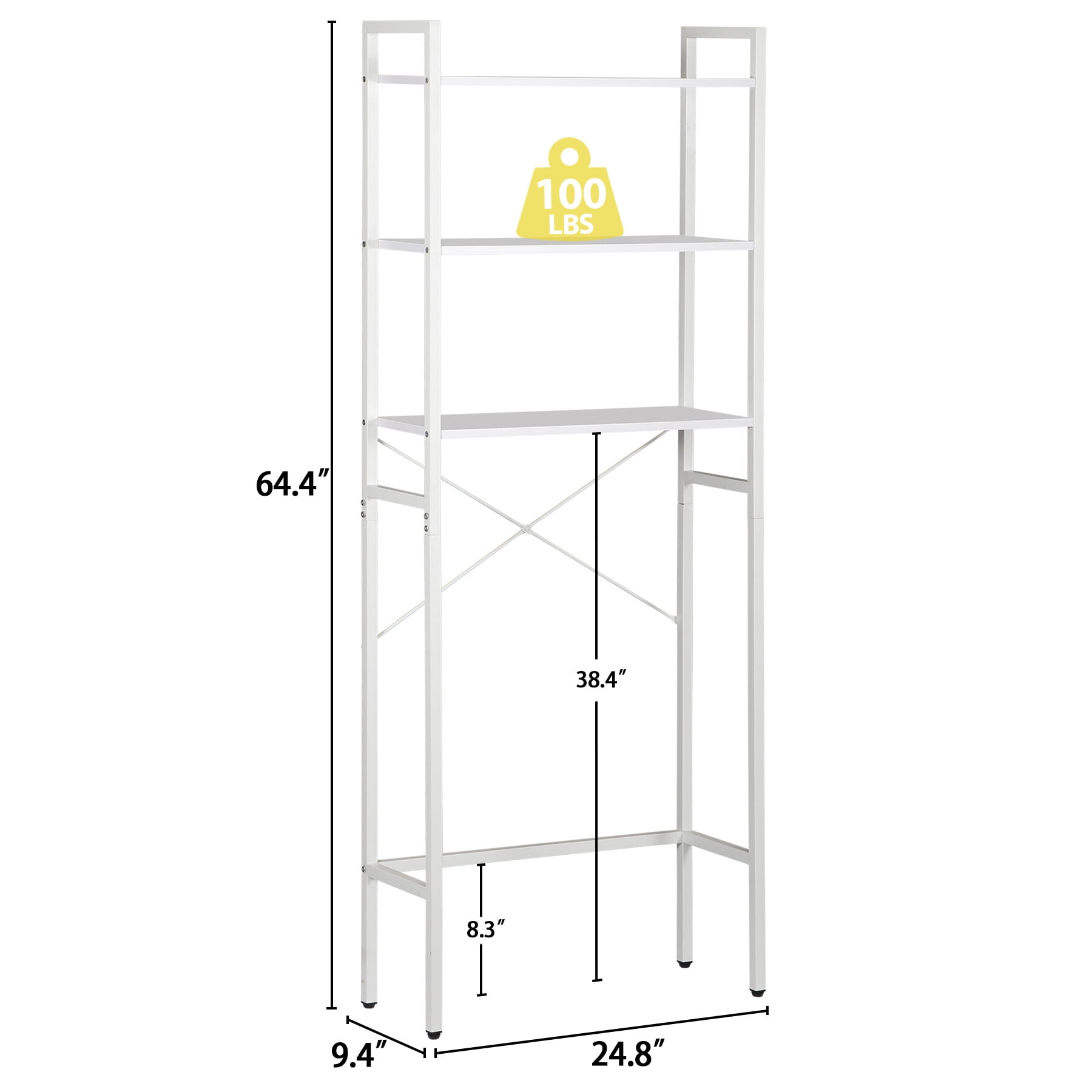 HomGarden Over The Toilet Storage 3-Shelf Bathroom Spacesaver MDF Organizer 24.8’’L x 64.4’’H White