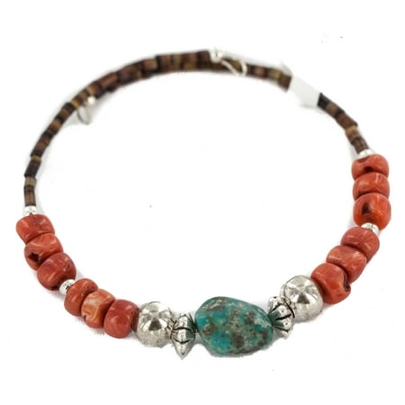 - 90 Retail Tag Authentic Made by Charlene Little Navajo Natural Turquoise Heishi Coral Native American Wrap Bracelet