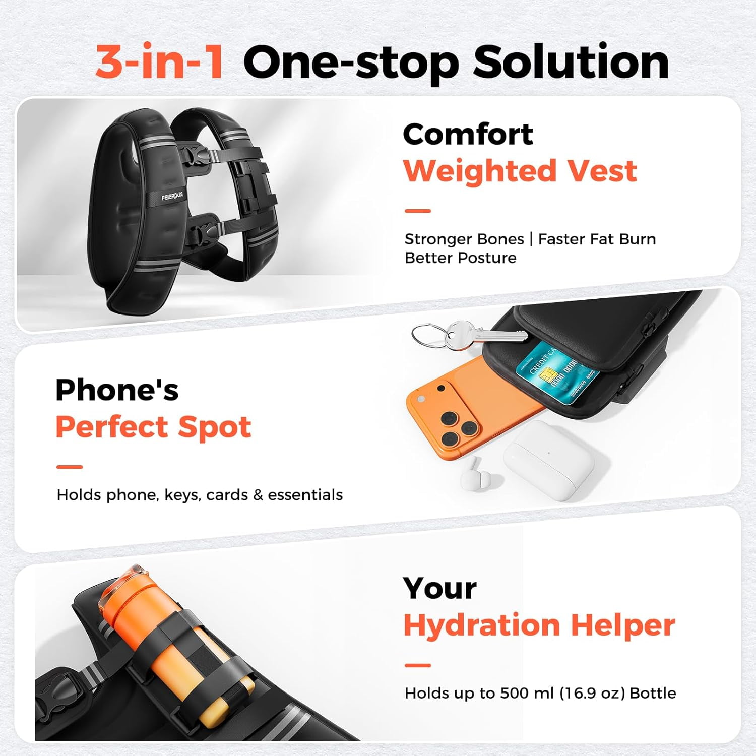2026 3-in-1 Weighted Vest Kit with Phone Holder & Water Pocket, 12lb Chest-friendly Vest for Running, Walking, Workout, Fitness, Cardio, Training & Strength Building