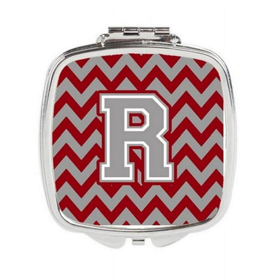 Carolines Treasures Letter R Chevron Crimson & Grey Compact Mirror - Crimson & Grey - 3in. H x 0.3in. W x 2.75in. L