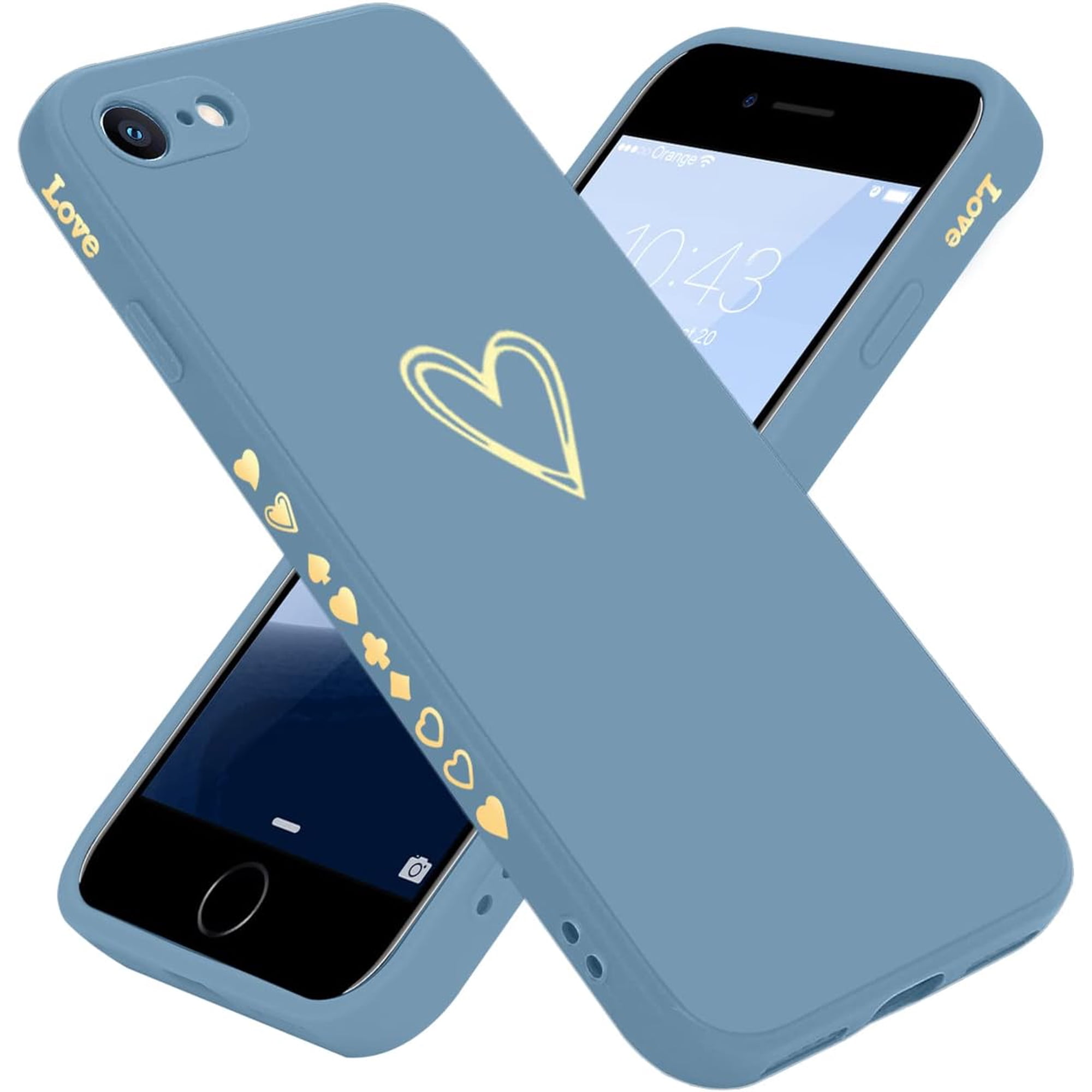 iPhone SE 2022, SE 2020, iPhone 7, iPhone 8 Case for Women Girls, Cute Luxury Heart Phone Case [Soft Anti-Scratch Full Camera Lens Protection] Silicone Girly Shockproof Case-Lavender Grey