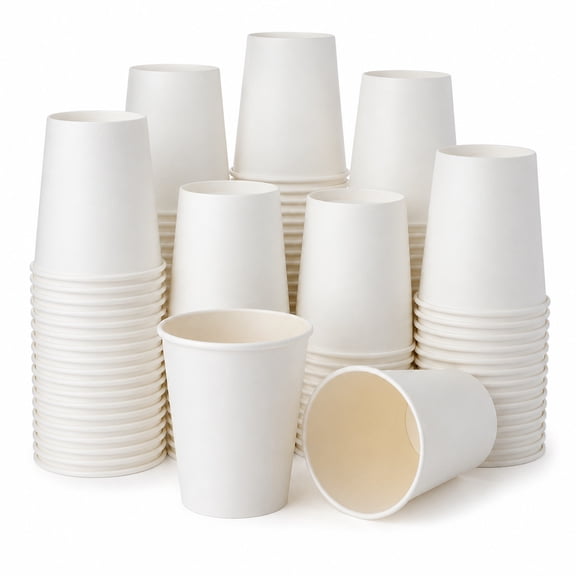 100 Pack 8 oz Disposable Paper Cups, Leak-Resistant White Paper Coffee Cups for Hot and Cold Drinks
