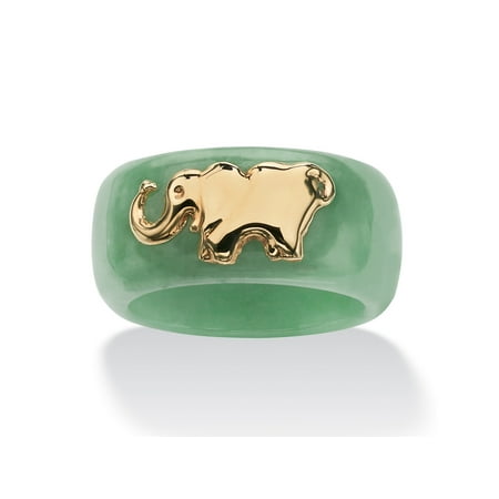 Round Genuine Green Jade 10k Yellow Gold Elephant Ring Band