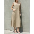 thumbnail image 5 of Franhais Women Midi Dress Solid Color A-line Casual Long Dress With Pockets, 5 of 9
