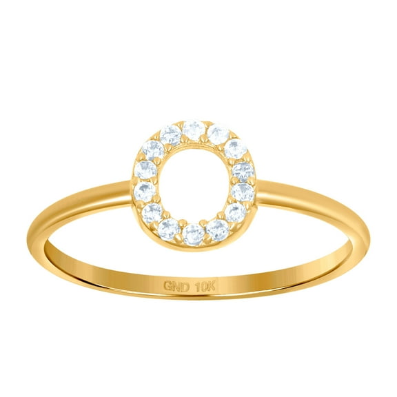 10k Yellow Gold Womens Cubic Zirconia Letter Name Personalized Monogram Initial Alphabet O Ring 1.2mm Wide Ring for Wome