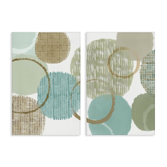 Stupell Industries Textured Layered Aqua Circles Abstract Painting Wrapped Canvas Art Print Wall Art, 16 x 24, Set of 2