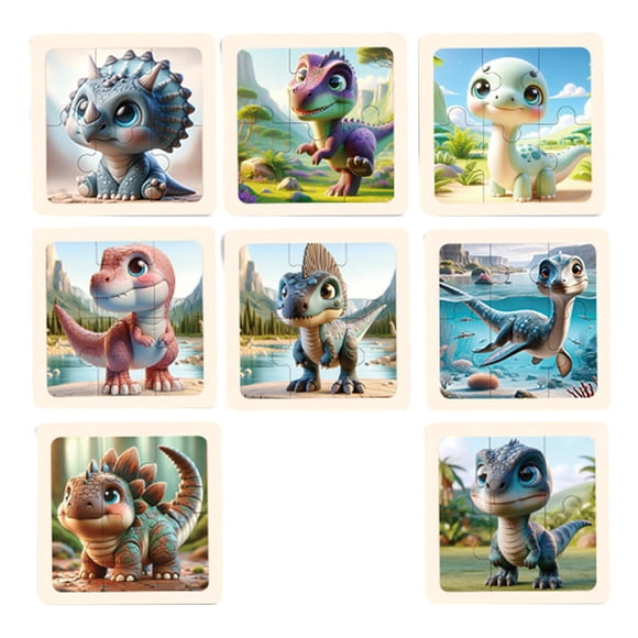 8x Rompecabezas de madera para niños pequeños Rompecabezas educativos interactivos Rompecabezas de formas Problema Dinosaurio