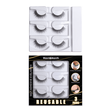 3 Pair Self Adhesive Eyelashes No Eyeliner or Glue Needed Reusable Natural False Eyelashes Gift for Women Natural Look