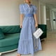 thumbnail image 1 of Vintage Puff Sleeve Women Party Maxi Dress Elegant Striped Office Lady Long Dresses Fashion Turn-down Collar Button Shirt DressL Gao Jinjia LED, 1 of 2