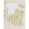 thumbnail image 4 of Toddler Baby Girl Easter Outfit 3M 12M 18M 2T 3T 4T Short Sleeve T-Shirts Carrot Print Flare Pants Headband 3Pcs Summer Clothes Set, 4 of 7