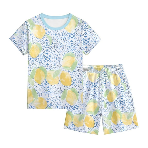 WOYY Toddler Girls Pajamas Lemon Short Sleeve T Shirt Shorts Sleepwear Set, Sizes 1-13